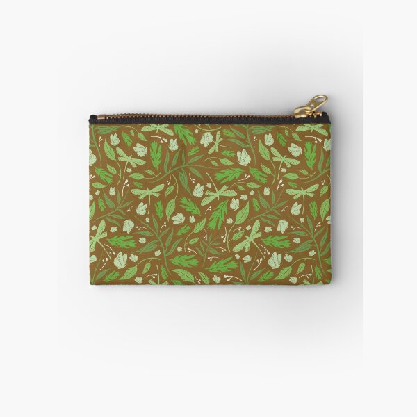 Item preview, Green dragonflies and butterflies on brown background designed and sold by Pinata.