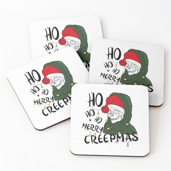 Item preview, Graphic skeleton sitting in Santa Claus hat isolated on white background, vector. With the inscription Ho ho merry. For printing on T-shirts, clothes, textiles, logos, labels designed and sold by Anastasiia Yurevych.