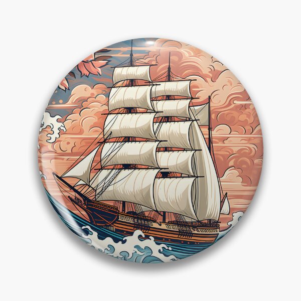 Item preview, Vintage Sailing Ship Amidst Cherry Blossom Crested Waves designed and sold by aigcx.