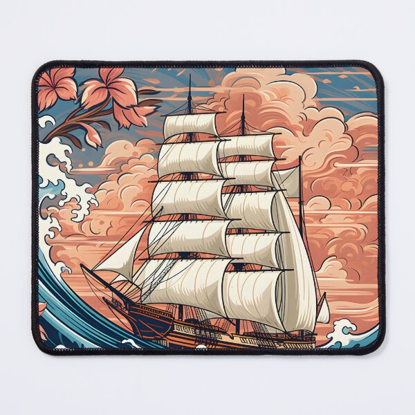 Item preview, Vintage Sailing Ship Amidst Cherry Blossom Crested Waves designed and sold by aigcx.