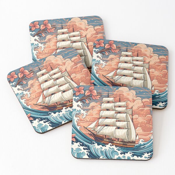 Item preview, Vintage Sailing Ship Amidst Cherry Blossom Crested Waves designed and sold by aigcx.