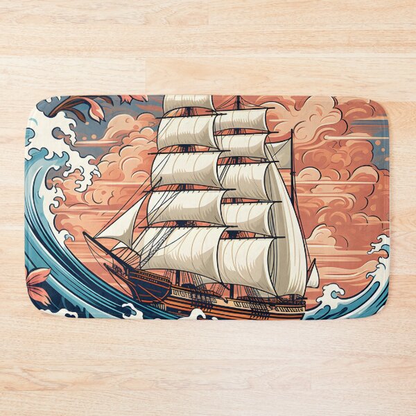 Item preview, Vintage Sailing Ship Amidst Cherry Blossom Crested Waves designed and sold by aigcx.