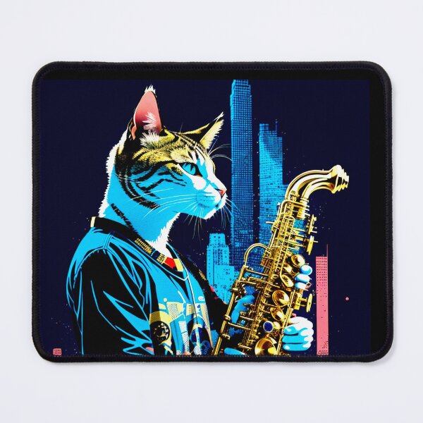 Item preview, White Cat Playing Saxophone designed and sold by khachiche.