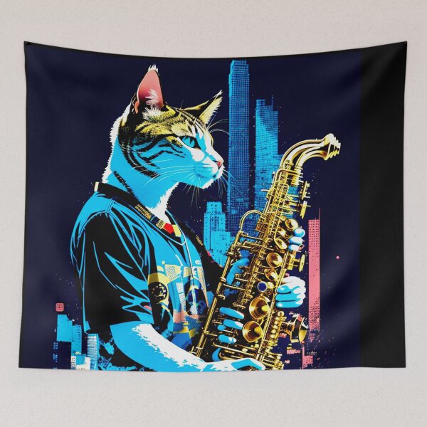 Item preview, White Cat Playing Saxophone designed and sold by khachiche.