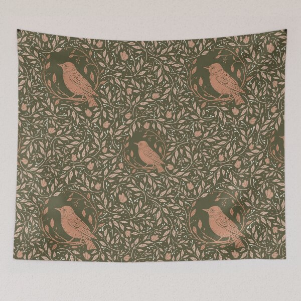 Item preview, Birds into floral wreath on dark green background designed and sold by Pinata.