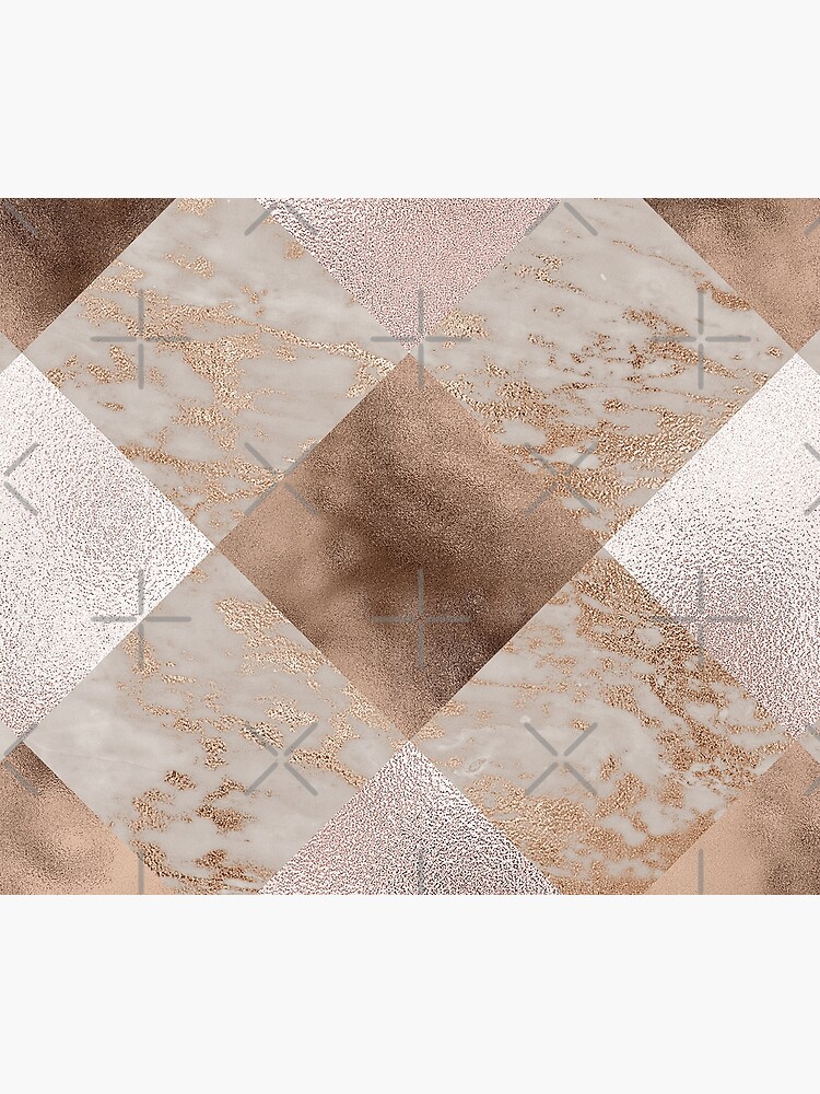 Copper and Blush Rose Gold Marble Quadrangle Plaid Pattern by UtArt