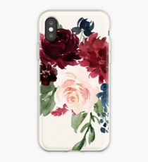 Burgunder Navy Floral Aquarell iPhone-Hülle & Cover