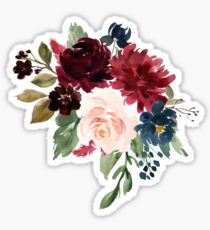 Burgundy Navy Floral Watercolor Sticker