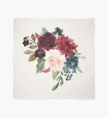 Pañuelo Borgoña Azul marino Floral Acuarela