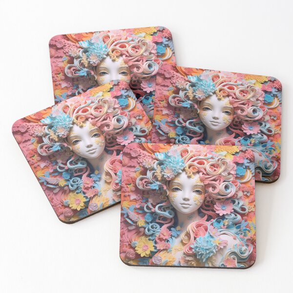 Item preview, A sculpture of a girl surrounded with flowers in various colors designed and sold by aiphotosart.