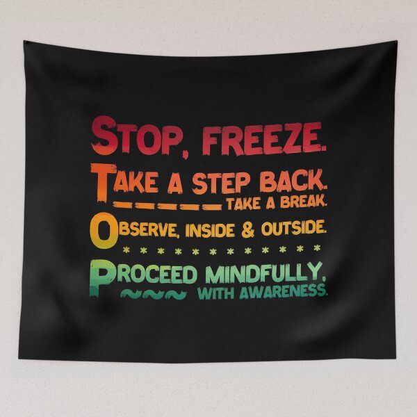 Item preview, Wise Mind. DBT Skill. STOP technique. Stay in Control. Take a break. Notice what is going on inside and outside you. Act with Awareness. You are worthy of care. Mental Health Matters.  designed and sold by Orianah.