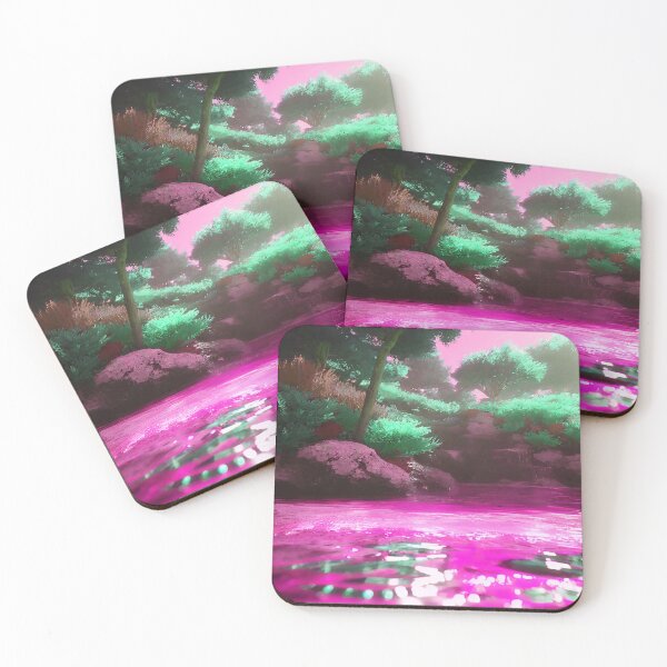 Item preview, Landscape Pond and Trees Pink Water and Mint Green Leaves designed and sold by deniselynnimage.