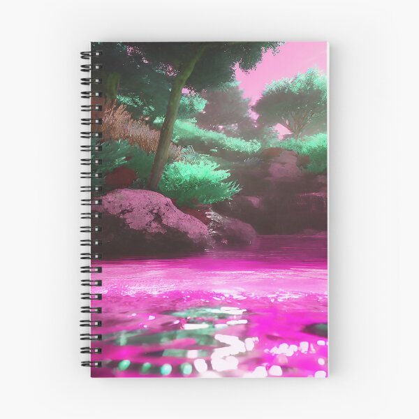 Item preview, Landscape Pond and Trees Pink Water and Mint Green Leaves designed and sold by deniselynnimage.