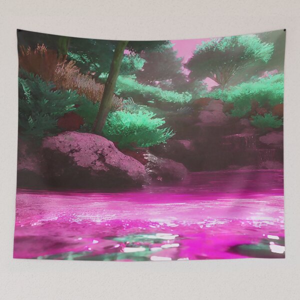 Item preview, Landscape Pond and Trees Pink Water and Mint Green Leaves designed and sold by deniselynnimage.