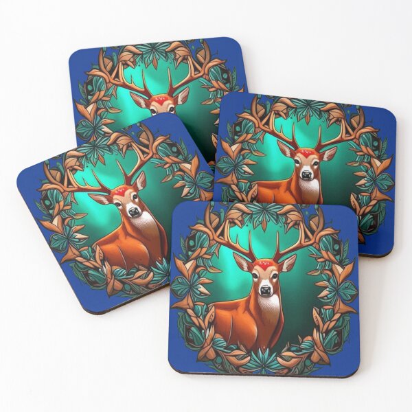Item preview, A White Tailed Deer Surrounded By A Wreath Of Mountain Laurel Tattoo Art designed and sold by taiche.