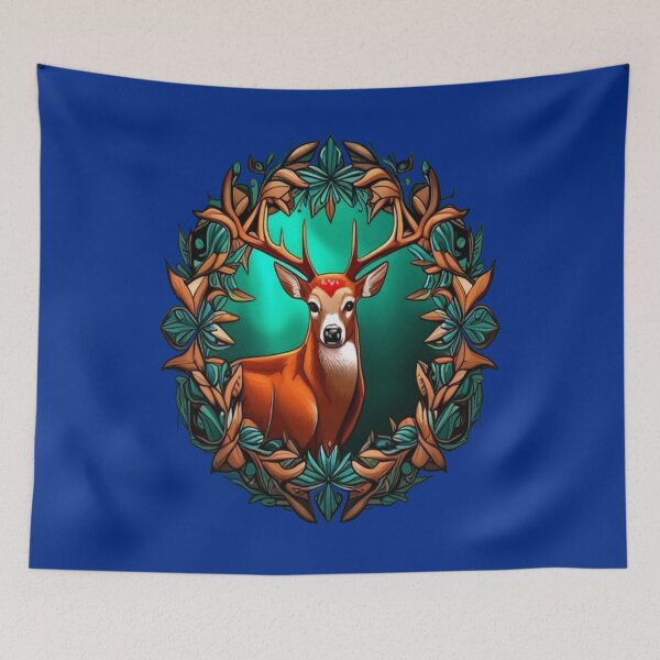 Item preview, A White Tailed Deer Surrounded By A Wreath Of Mountain Laurel Tattoo Art designed and sold by taiche.