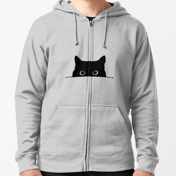 Black Cat Peeking Zipped Hoodie