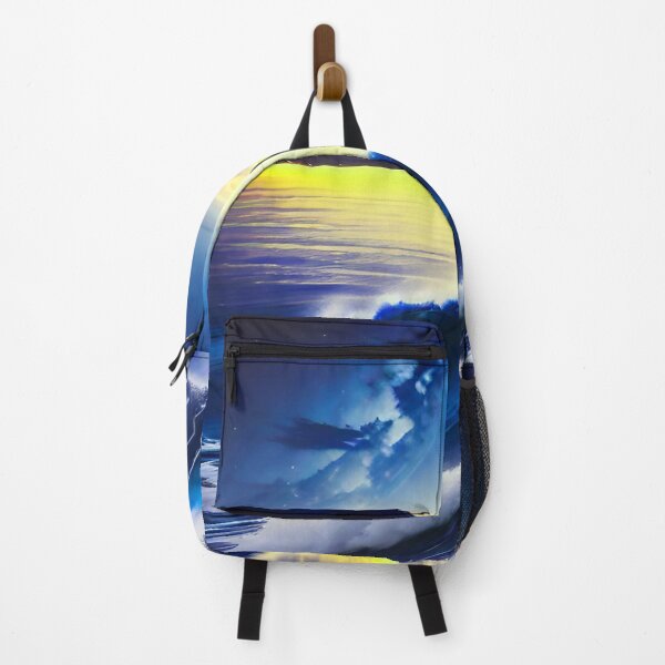 Item preview, Ocean Waves with Mountains in the Background Yellow Sky Navy Ocean designed and sold by deniselynnimage.