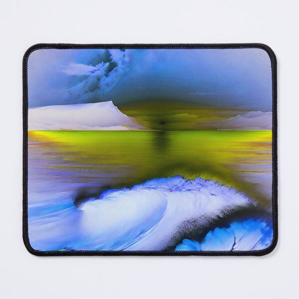 Item preview, Ocean Waves with Mountains in the Background Blue Ocean Yellow Sky designed and sold by deniselynnimage.