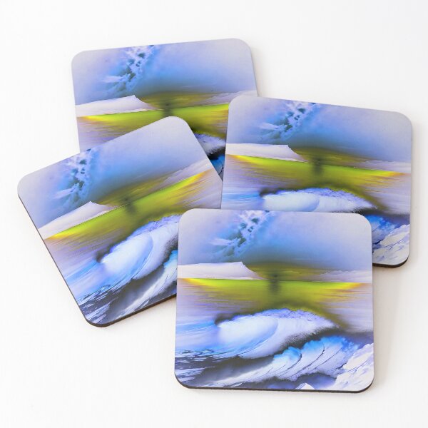 Item preview, Ocean Waves with Mountains in the Background Blue Ocean Yellow Sky designed and sold by deniselynnimage.
