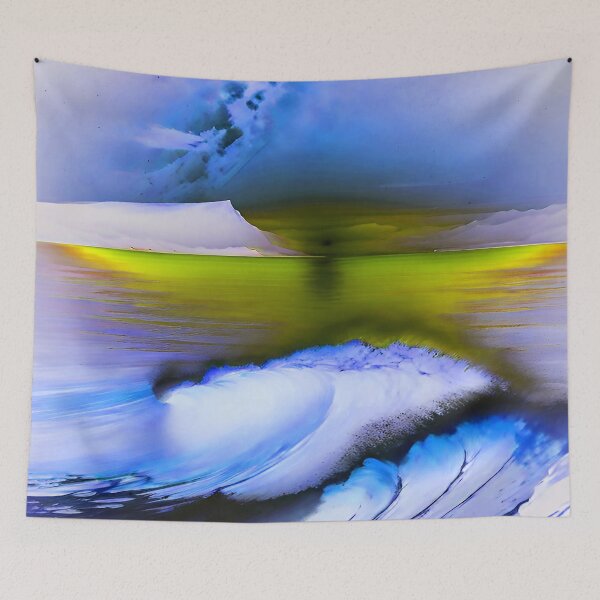 Item preview, Ocean Waves with Mountains in the Background Blue Ocean Yellow Sky designed and sold by deniselynnimage.