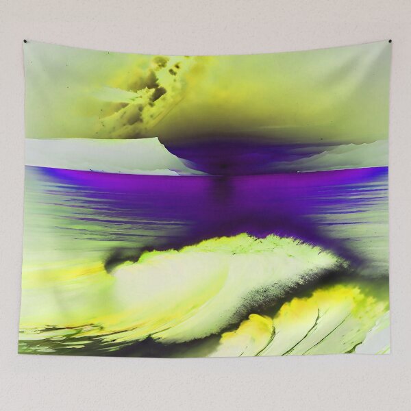 Item preview, Ocean Waves with Mountains in the Background Violet Sky Yellow Ocean designed and sold by deniselynnimage.