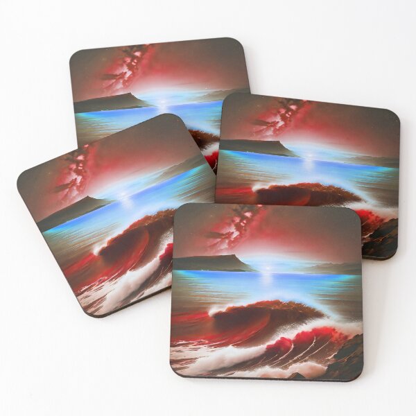 Item preview, Ocean Waves with Mountains in the Background Red designed and sold by deniselynnimage.