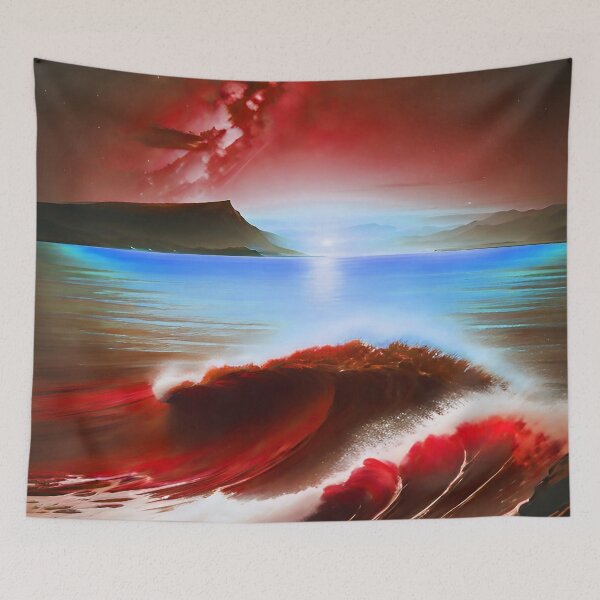 Item preview, Ocean Waves with Mountains in the Background Red designed and sold by deniselynnimage.