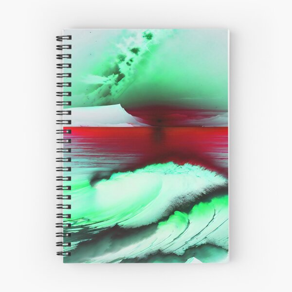 Item preview, Ocean Waves with Mountains in the Background Red Blood Sky and Mint Ocean designed and sold by deniselynnimage.