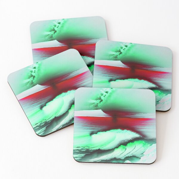 Item preview, Ocean Waves with Mountains in the Background Red Blood Sky and Mint Ocean designed and sold by deniselynnimage.