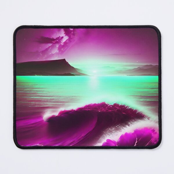 Item preview, Ocean Waves with Mountains in the Background Mint Sky Hot Pink Ocean designed and sold by deniselynnimage.