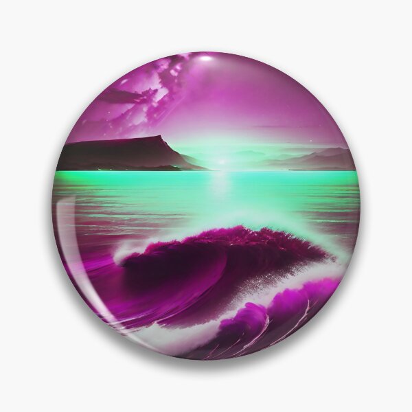Item preview, Ocean Waves with Mountains in the Background Mint Sky Hot Pink Ocean designed and sold by deniselynnimage.