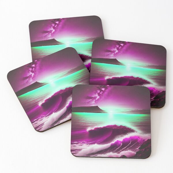 Item preview, Ocean Waves with Mountains in the Background Mint Sky Hot Pink Ocean designed and sold by deniselynnimage.