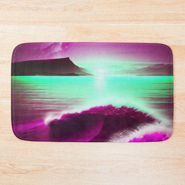 Item preview, Ocean Waves with Mountains in the Background Mint Sky Hot Pink Ocean designed and sold by deniselynnimage.