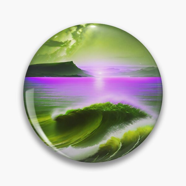 Item preview, Ocean Waves with Mountains in the Background Lavender Sky Green Ocean designed and sold by deniselynnimage.