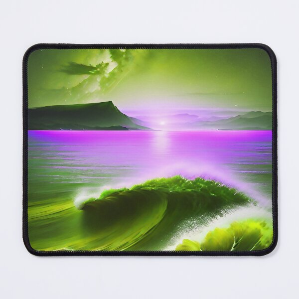 Item preview, Ocean Waves with Mountains in the Background Lavender Sky Green Ocean designed and sold by deniselynnimage.