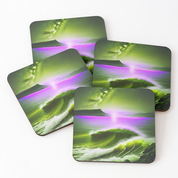 Item preview, Ocean Waves with Mountains in the Background Lavender Sky Green Ocean designed and sold by deniselynnimage.