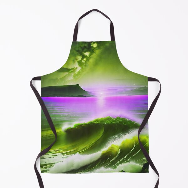 Item preview, Ocean Waves with Mountains in the Background Lavender Sky Green Ocean designed and sold by deniselynnimage.