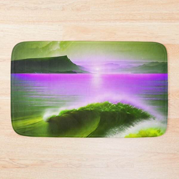 Item preview, Ocean Waves with Mountains in the Background Lavender Sky Green Ocean designed and sold by deniselynnimage.