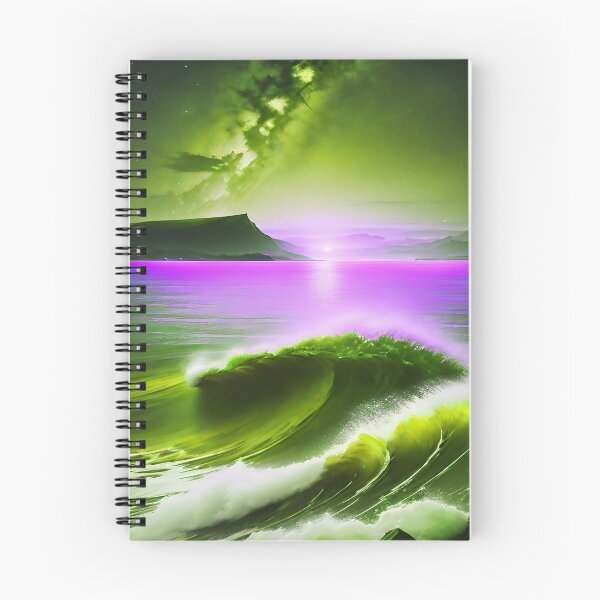 Item preview, Ocean Waves with Mountains in the Background Lavender Sky Green Ocean designed and sold by deniselynnimage.