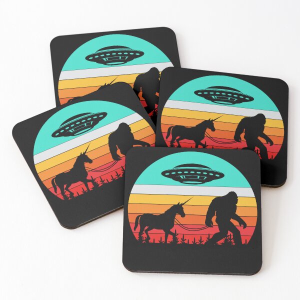 Item preview, Bigfoot Unicorn UFO Retro Sunset Sasquatch Cryptozoology designed and sold by fizzypoptees.