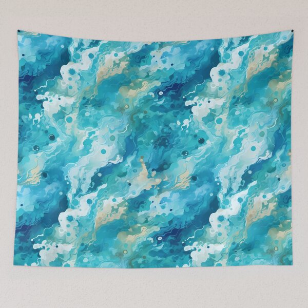 Item preview, Water Pattern 13, fresh clear ocean rippled reflections, capillary waves, blue tropical sea, white, pale yellow, weather and nature. designed and sold by FoxRobinRabbit.