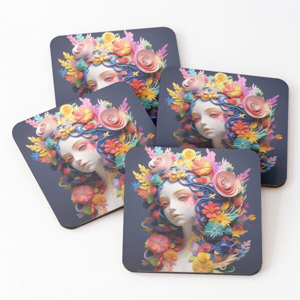 Item preview, A sculpture of a girl surrounded with flowers in various colors designed and sold by aiphotosart.