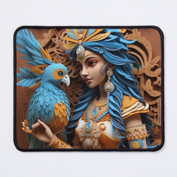 Item preview, A woman with colorful feathers holds a parrot designed and sold by aiphotosart.