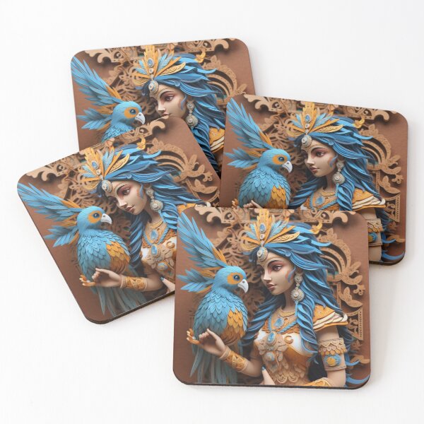 Item preview, A woman with colorful feathers holds a parrot designed and sold by aiphotosart.
