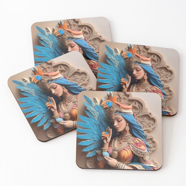 Item preview, A woman with colorful feathers holds a parrot designed and sold by aiphotosart.
