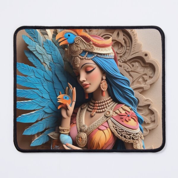 Item preview, A woman with colorful feathers holds a parrot designed and sold by aiphotosart.