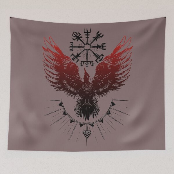 Item preview, Viking raven blood raven with vegvisir and valknut designed and sold by Christine Krahl.
