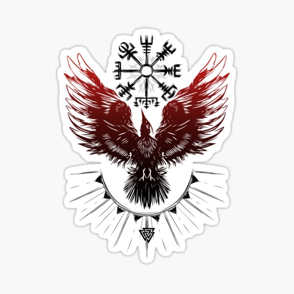 Item preview, Viking raven blood raven with vegvisir and valknut designed and sold by Christine Krahl.