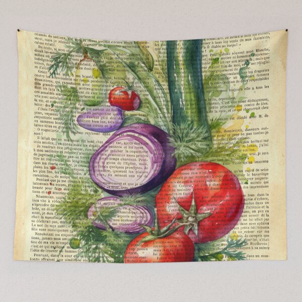 Item preview,  Botanical print, on old book page - vegetables designed and sold by Art by Lilia.